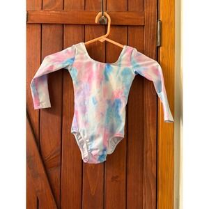 Girls Pink Blue Tie Dye Long Sleeve Gymnastics Leotard Shimmer Dance Bodysuit 2T